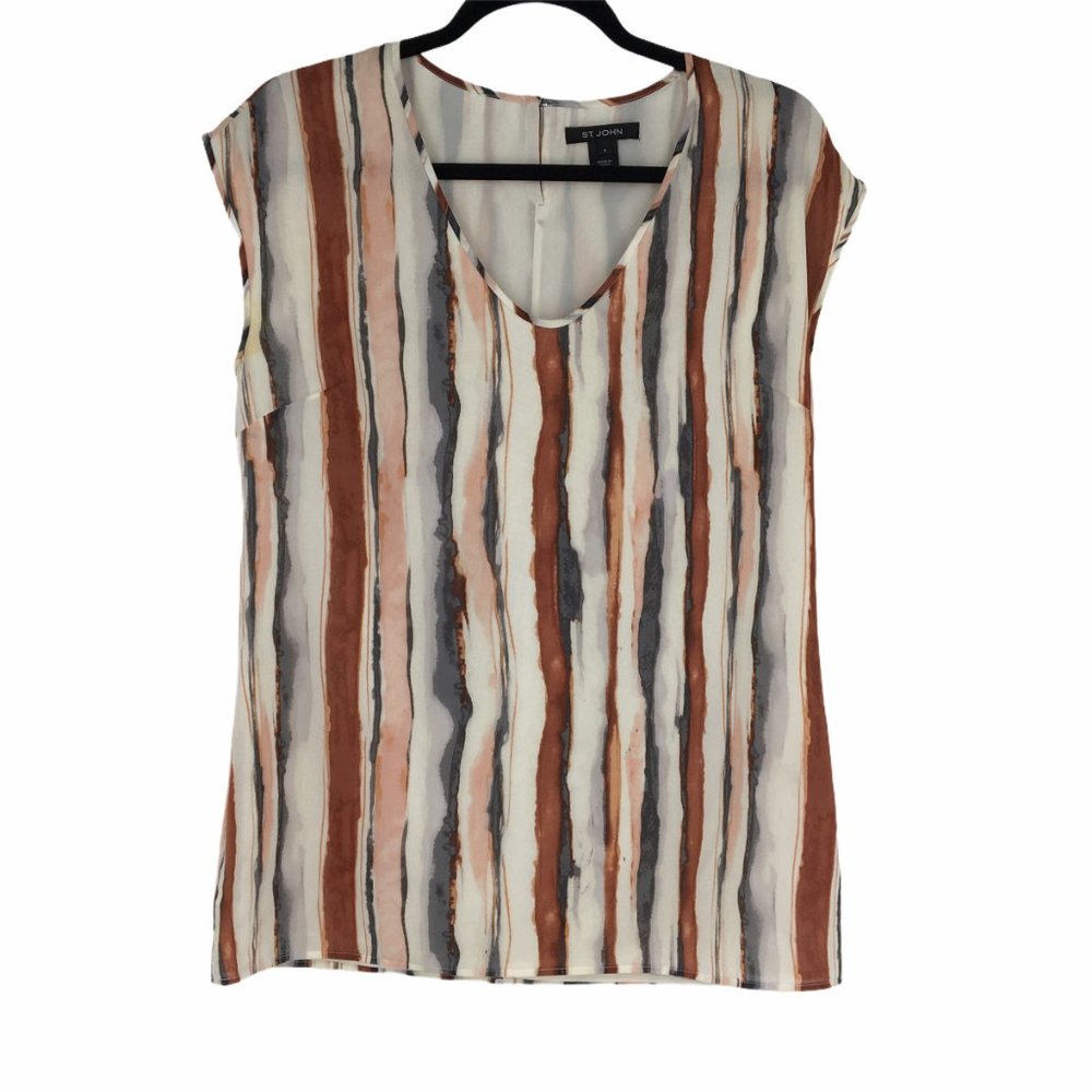 St. John Silk Blend Vertical Stripe Blouse
